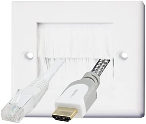 White Brush Single 1 Gang Wall Outlet Cable Entry Plate Tidy Mount Face