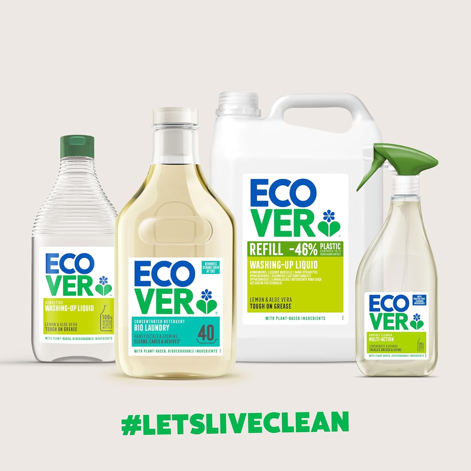 Ecover Glass Cleaner Spray 500ml, Window and Stainless Steel Cleaner Green Tea Grapefruit