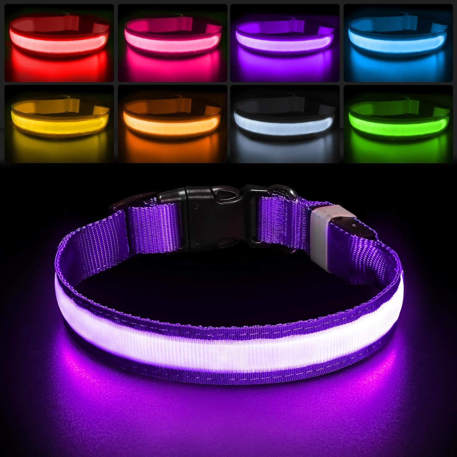 Rechargeable LED Dog Collar, Waterproof Light Up Flashing Safety Collar for Small Medium Large Dogs Purple